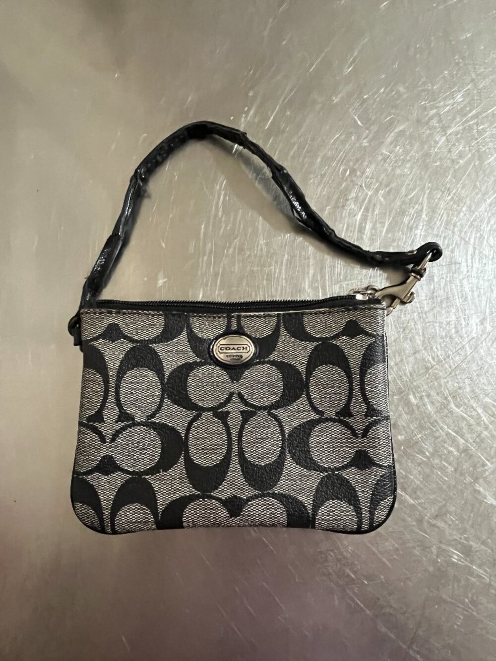 COACH Signature Black/Gray Monogram Canvas Wristlet Wallet